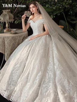 Real Photo Glitter White Luxur Wedding Dresses Long Lace Sequin Royal Train Bride Gowns Princess Church Bridal Dress Custom Made