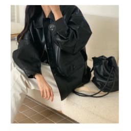 Fall New Women's Casual Loose PU Leather Jacket Zipper Pocket Flip Collar Biker Coat Long Sleeve Fashionable Slimming Outerwear