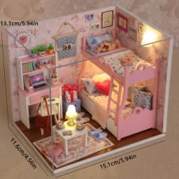 Pink DIY Miniature Dollhouse Kit 2-Level Sweet Home with LED Light Outdoor Patio Creative Handmade Model for Birthday Gift