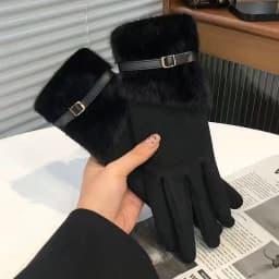 Winter Women Keep Warm Plus Velvet Touch Screen Thicken Plush Wrist Suede Gloves Fashion Personality Elegant Drive Cycling
