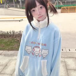Japanese Lamb Wool Patchwork Stand Neck Hoodies Women Cartoon Embroidery Kawaii Cute Sweatshirt Harajuku Grunge Loose Streetwear