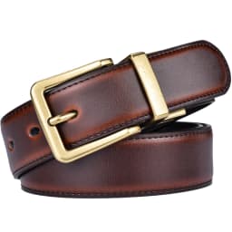 1Pcs Men's Leather Reversible Belts Casual Adjustable Antique Style Rotated Buckle Belt 2 In 1
