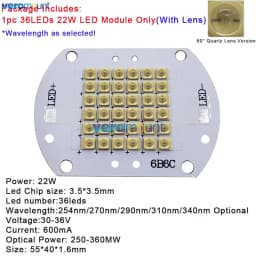 High Power 6W 12W 15W 18W 22W Deep UVC UVB 254nm 270nm 290nm 310nm 340nm 10/20/25/30/36 Integrated LED Module for Sterilization