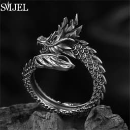 SMJEL Vintage Animal Shape Adjustable Ring Punk Ancient Dragon Rings Thai Silver Boyfriend Jewelry Unique Snake Ring Bijoux 2025