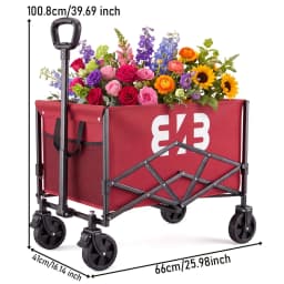Heavy-duty all-terrain folding cart; foldable, multi-purpose cart suitable for camping, gardening, the beach, and shopping; features a gardening tool rack; sturdy handle design; durable wheels