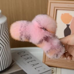 Natural Rex Rabbit Fur Big Crab Hair Clip for Girls Rabbit Hair Claw Clips Cute Ponytail Women's Barrettes Fluffy Hair Crab