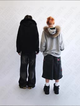 Plush lining solid color pattern Hoodie casual chic Y2K top rock fashion street retro grunge punk hip hop Harajuku couple Hoodie