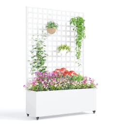 71in Metal Planter Box Trellis With Wheels Raised Garden Bed Privacy Screen For Climbing Plants Vegetables Vines Patio Balcony