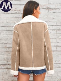 Women's Elegant Winter Fur Coat with Fluff Lapel Thick Korean Fashion Casual Loose Artificial Fleece Warm Jacket