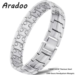 ARADOO Premium Copper Bracelet for Men with Strength 5000 Gauss Magnets Titanium Steel Wristband Jewelry Gifts