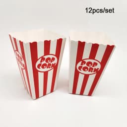 12/48pcs Striped Classic Red and White Striped Paper Popcorn Boxes Disposable Snack Containers for Movie Night Party