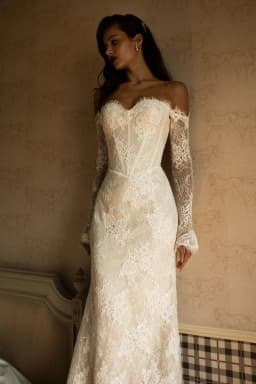 Kyoto Customized Ivory Off the Shoulder Gorgeous Lace Wedding Dress Lace-Up Sweep Train vestidos de noche Mermaid robe de mariée