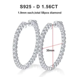 KNOBSPIN D VVS All Moissanite Earring 925 Sterling Silver Plated 18k White Gold with GRA Wedding Diamond Hoop Earrings for Women