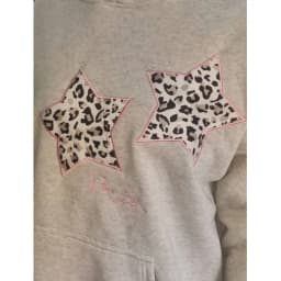 Ladies Autumn Winter Simple Grey Pullover Hoodie Leopard Print Pentacle Star Loose Girl Y2K Basic All-in-one Fashion Casual Tops