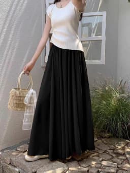 2025 New Women's Chiffon A-Line Maxi Skirt: High Waist Flowy Hem with Elegant Drape & Wide Silhouette