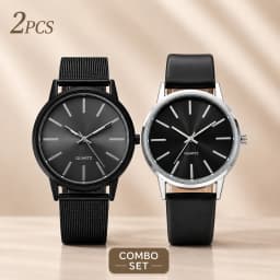 2Pcs Lovers Watch Set Classic Minimal Mesh & Leather Strap Analog Quartz Wristwatch Men Women Fashion Couple Matching Timepieces