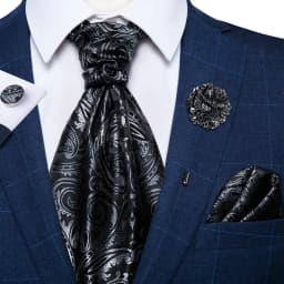 Classic Wedding Ascot Tie For Men Yellow Gold Red Paisley Floral Scarf Neck Tie Brooch Pin Set Cravat Ascot Tie For Banquet