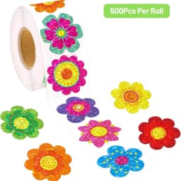 500pcs 1" Laser Flower Sticker Roll Cute Flower Shape Sealing Sticker Color Waterproof Self-adhesive Sticker Gift Packaging Stic