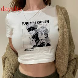 2000s Hip Hop Crop Top  Tshirt Manga Japanese Anime Jujutsu Kaisen T Shirt Gojo Satoru Tops Yuji Itadori Cropped Tees T-shirt