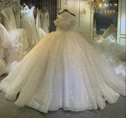 Customized Off The Shoulder Straps Lace Wedding Dress With Small Train NS4596
