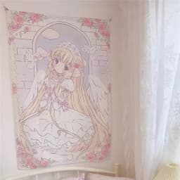 VIKAMA Cute Angel Tapestry Pink White Wall Blanket for Bedroom Accent Living Room Decor Dorm Room Aesthetic and Anime Fan Space