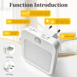 LED Night Lights With Motion Sensor EU US Plug In Dimmable Bedside Night Lamp for Hallway Bedroom Stairs Kitchen Room Decoration