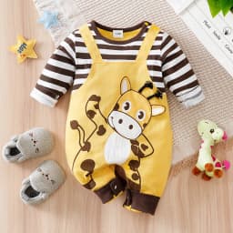Newborn Baby Rompers Elephant & Giraffe Print Striped Long Sleeve Cotton Soft Jumpsuit Fall Winter Outfit for Toddler Boys Girls