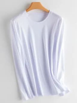 SuyaDream Women Solid T Shirts Silk Cotton Blend Plain O Neck Long Sleeved Tee 2025 Spring Autumn Basic Top White Black