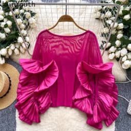 Chic Blouses for Women's Temperament Lady Tops Ruffles Gauze Loose Shirts 2025 Blusas Mujer De Moda Folds Korean Summer Blouse