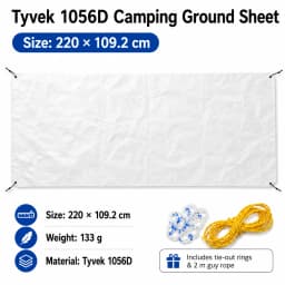 1056D Tyvek Camping Ground Sheet 55g/㎡ Ultralight Waterproof Tent Footprint Tear Resistant Foldable Picnic Mat with Guy Lines