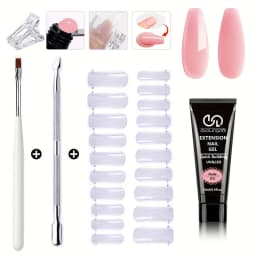 Salon & Home Nail Art Kit - 0.51oz Odorless Quick Build Gel Extension Set with 20 Nail Forms & Tools | Professional UV Sculpting