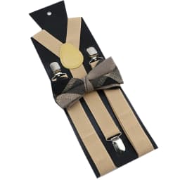 Cotton Brown Plaid Bowtie Suspender Set Elastic Braces Men Black Grey Butterfly Straps Wedding Dress Suit Skirt Accessories Gift