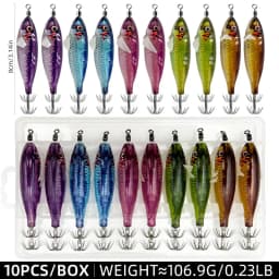 ShareShark 10pcs/box 5.6g Glow-in-the-dark Horizontal Shrimp Squid Hook Bait Set Suitable for Seafishing Cuttlefish Octopus