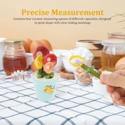 4Pcs Ceramic Measuring Spoon with Base Set 1/4 Tsp 1/2 Tsp 1 Tsp 1 Tbsp Ceramic Flower Pot Shape Kitchen Tool Baking Scale Spoon