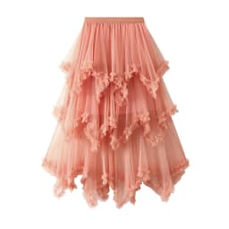 Black fungus edge irregular mesh cake skirt, mid length, high waist, big swing, fluffy fairy gauze skirt, long skirt, 2025 women