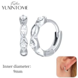 925 Sterling Silver Ear Needle Hoop Earrings Crystal Circle Small Huggie Earrings for Women Simple Females Girls Jewelry