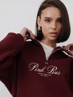 European Stylish Wine Red Sweater Zip Turn-down Collar Sweatshirt Retro Oversize Pullover Autumn Large Size Leisure Women Tops