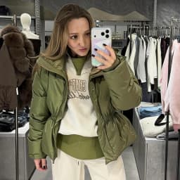 Back Half Zip Women's Winter Puffer Jackets Elastic Waist Ruffle Hem Cropped Padded Coat Loose Long Sleeve Warm Outerwear