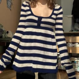 Womens Knit Long Sleeve Black White Horizontal Striped Tee Shirt Scoop Neck Casual Fall Fashion Going Out Tops
