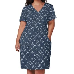 Math Lessons Print Dress V Neck Geometry Kawaii Dresses Woman Street Wear Print Casual Dress With Pockets Plus Size
