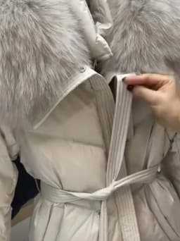 Korean Style Thickened Warm Cotton Jacket Women's Mid-Length Waist-Cinching Coat with Large Fur Collar Slimming Outerwear