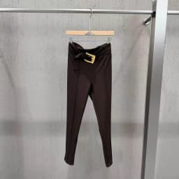 High Street Pants Women's High Waisted Slimming Black Casual Pants Metal Buckle Decoration Hanging Elastic Slim Fit Pants