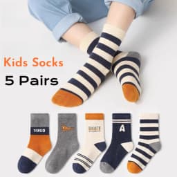 5 Pairs Kids' Socks Spring Autumn Cotton Socks Soft Breathable Crew Socks Little Big Boys Crew Sock