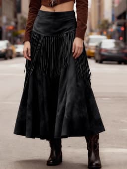 New Ethnic Elegant Solid Tassel Slim Fit Midi Skirt Brown Wide Hem Long Skirt Party Evening Dresses Versatile Female Clothing