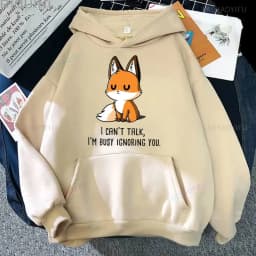 Cute I Don't Give A Fox Cute Animal Kawaii Hoodie Loose Fleece Pullover Hip Hop Hoodies Streetwear Cartoon Women Men Sweatshirts
