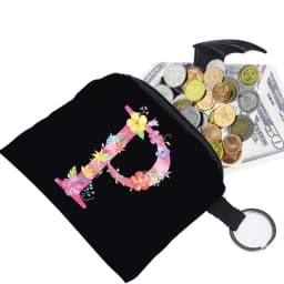 Women's Wallet Coin Purse Small Object Bag Key Ring Buckle Organizers Bags Black Canvas Pink Letter Pattern Print Series
