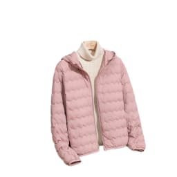 LANMREM Women Crew Neck Lightweight Short Down Jacket Wave Quilted Zipper Closure Portable Inner Wear Puffer Outerwear Coat