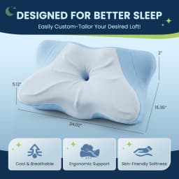 JHK Ergonomic Queen Size Cervical Contour Pillows For Neck 1 Pack Pain Relief Memory Foam Bed Pillow with Cooling Pillowcase