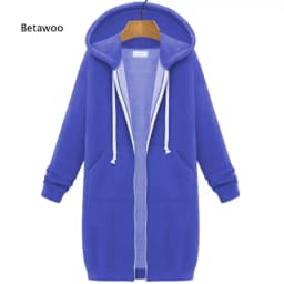 Long Zip Hooded Sweat Jacket For Women Drawstring Long Sleeve Outerwear With Side Pockets For Cold Season Daily Matching