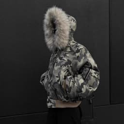 Camouflage Men Short Cotton Jacket Large Fur Collar Hooded Design Winter Thickened High Street American Style Coat Men Clothing